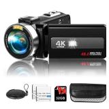 Rumyums 4K Video Camera Camcorder Ultra 48MP Vlogging Camera for YouTube 18X Digital Zoom 3 270° Rotation IPS Touchscreen Video Camcorder with IR Night Vision, 32GB SD Card, 2 Batteries