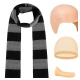 5 Pack Halloween Costume Accessories for Adult, Cosplay Cartoon Characters Costumes, Black Striped Scarf/Fake Nose/Latex Bald Head/Wig Cap Halloween Party Set for Men Women