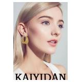 Gold Hoop Earrings For Women Trendy,14K Gold Plated Wide Dangle Hoop Earrings With Brushed Design,Statement Thick Huggie Big/Large Hoops,Jewelry Gift.