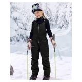 Haloumoning Kids Snow Bibs Girls Ski Pants Waterproof Insulated Snowboard Overalls Snowsuit 5-14 Years Black