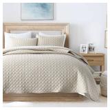 HORIMOTE HOME Quilt Set Twin Size Beige Bedspread, Modern Style Quilted Clouds Pattern Soft Coverlet Set Lightweight Microfiber Quilted Bedspread for All Season, Includes 1 Quilt and 1 Pillow Sham