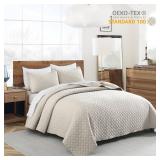 HORIMOTE HOME Quilt Set Twin Size Beige Bedspread, Modern Style Quilted Clouds Pattern Soft Coverlet Set Lightweight Microfiber Quilted Bedspread for All Season, Includes 1 Quilt and 1 Pillow Sham