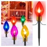 2 Pack Jumbo C9 Christmas Pathway Lights Outdoor Decorations Lawn with Stakes,Tota 17Ft 10 LED String Lights Covered Jumbo Multicolored Walkway Lights Bulb for Holiday Outside Yard Garden Decor