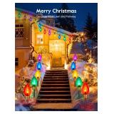 2 Pack Jumbo C9 Christmas Pathway Lights Outdoor Decorations Lawn with Stakes,Tota 17Ft 10 LED String Lights Covered Jumbo Multicolored Walkway Lights Bulb for Holiday Outside Yard Garden Decor