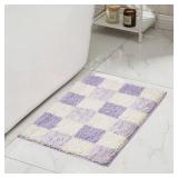 CozeCube Bath mats for Bathroom Non Slip, Fluffy Absorbent Microfiber Bath mat Washable, Aesthetic Bathroom Rugs, Small Purple Checkered Bath mat, Lavender, 24 x 16