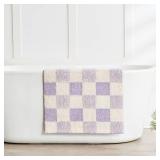 CozeCube Bath mats for Bathroom Non Slip, Fluffy Absorbent Microfiber Bath mat Washable, Aesthetic Bathroom Rugs, Small Purple Checkered Bath mat, Lavender, 24 x 16
