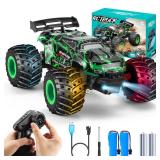 BIFYTON Remote Control Car, 1:18 Rc Cars, All-Terrain RC Truck with LED Light, 20KM/H, Rechargeable, 2WD, 2.4GHz, Sturdy PVC Shell, Remote Control Truck for Boys 4-7 8-12, Beginner (Green)