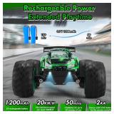 BIFYTON Remote Control Car, 1:18 Rc Cars, All-Terrain RC Truck with LED Light, 20KM/H, Rechargeable, 2WD, 2.4GHz, Sturdy PVC Shell, Remote Control Truck for Boys 4-7 8-12, Beginner (Green)