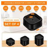 shouwuhho 4 Pack Furniture Risers Adjustable Bed Risers Heavy Duty Lifts Height 1, Square Stackable Bed Risers 1, 2 or 3 Inch for Desk Leg Table Couch Sofa Chair Bed Frame Legs Dorm, Black