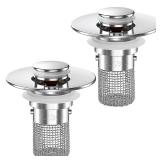 Sink Stopper Hair Catcher,(2PCS) Pop-up Sink Drain Strainer with Removable Stainless Steel Strainer Basket Hair Catcher, Bathroom Sink Strainer for Bathroom Sink Stopper Replacement