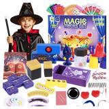 Magic Tricks Kit, 30 in 1 Magic Tricks Set for Kids Age 6 7 8 9 10 11 12, Magician Costume for Pretend Play & Step-by-Step Video Instruction for Beginners, Christmas Halloween Birthday Gifts for Kids