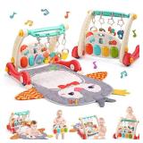 CUTE STONE Baby Gym Play Mat & Learning Walker, Activity Mat with Play Piano, Musical Activity Center with Lights, Baby Push Walkers & Tummy Time Mat for Infant Newborn Toddlers