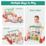 CUTE STONE Baby Gym Play Mat & Learning Walker, Activity Mat with Play Piano, Musical Activity Center with Lights, Baby Push Walkers & Tummy Time Mat for Infant Newborn Toddlers