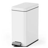 Cesun Bathroom Trash Can with Lid, 2.6 Gallon Small Bathroom Garbage Can Soft Close, Stainless Steel Waste Basket with Step Pedal for Bedroom, Laundry Room, Living Room, Home Office, Toilet, RV, White