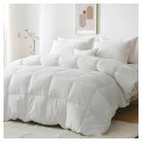 BPC Feather Comforter King Size, Filled with Feather and Down Fibers, All Season White Luxury Hotel Collection Bed Comforter, Ultra Soft Poly-Cotton Blend Fabric, 4 Corner Loop Tabs, 106x90