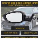 Dasbecan Left Driver Side Door Mirror Compatible with Honda Accord EXL Hybird Touring 2018-2022 Power | Heated | Blind Spot Detection |Turn Signal | HO1320330 76251TVAA31ZJ, (8Pins-Black)