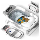 AVIDOR Baby Bathtub,Collapsible Bathtub for Newborn to Toddler,Durable Essential Infant Bath Tub,Portable Travel Baby Tub with Soft Cushion,No-Slip Hanging and Detachable(Grey)