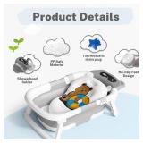 AVIDOR Baby Bathtub,Collapsible Bathtub for Newborn to Toddler,Durable Essential Infant Bath Tub,Portable Travel Baby Tub with Soft Cushion,No-Slip Hanging and Detachable(Grey)