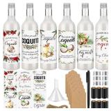 Potchen 12 Set 25 oz Christmas Coquito Plastic Wine Bottles for Homemade 750ml Airtight Empty Clear Coquito Liquor Bottles with Labels Stickers and Lid for Home Brewing Xmas Gifts Party Supplies