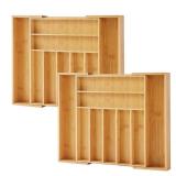 Bamboo Drawer Organizer, 2 Pack - Expandable Silverware Organizer & Utensil Drawer Organizer, Cutlery Tray with Dividers, 7-9 Slots- Premium Kitchen Organizer for Utensils & Flatware (Natural)