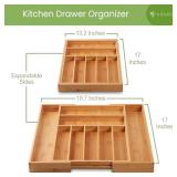 Bamboo Drawer Organizer, 2 Pack - Expandable Silverware Organizer & Utensil Drawer Organizer, Cutlery Tray with Dividers, 7-9 Slots- Premium Kitchen Organizer for Utensils & Flatware (Natural)