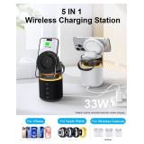 5-in-1 Wireless Charging Station with Bluetooth Speaker,Magnetic Charger with Night Light,Charger Stand with 33W Adapter Compatible with Apple Watch&iPhone 16 15 14 13 12 Pro Max&Wireless Earbuds