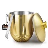 LRYYBTI Ice Buckets for Parties with Lid,Tongs and Strainer (3L/Gold) Double Wall Stainless Steel Ice Bucket Keeps Frozen Longer,Ideal Perfect for Parties, Cocktail bar, Chilling Wine, Champagne