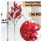 Hananona 10 Pcs Babys Breath Artificial Flowers Real Touch Fake Red Flowers Silk Plants for Christmas Home Decor Indoor Floral Arrangement Table Centerpieces Halloween Decor (Red, 10)