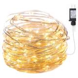 Minetom Fairy Lights Plug in, 33Ft 100 LEDs Waterproof Silver Wire Firefly Lights, Adaptor Included, Starry String Lights for Wedding Indoor Outdoor Christmas Patio Garden Decoration, Warm White