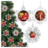 Soaoo 15 Pcs 2025 Metal Christmas Photo Frame Ornament Bulk Silver Snowflake Tree Picture Frame Ornament Double-Sided for Christmas Tree Hanging Xmas Home Indoor Outdoor Decorations Keepsake Gifts