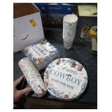 Hushee 200 Pcs a Little Cowboy Is on The Way Baby Shower Paper Plates Napkins Cups Baby Shower Party Supplies Tableware Set Cowboy Disposable Cup Napkin for 50 Guest Boy Girl Spring Decoration