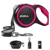 PINA Retractable Dog Leash, 26ft Dog Leash for Small Medium Large Dogs Up to 110lbs, 360° Tangle-Free Strong Reflective Nylon Tape, with Anti-Slip Handle, One-Handed Brake, Lock - Black Pink