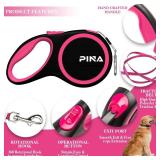 PINA Retractable Dog Leash, 26ft Dog Leash for Small Medium Large Dogs Up to 110lbs, 360° Tangle-Free Strong Reflective Nylon Tape, with Anti-Slip Handle, One-Handed Brake, Lock - Black Pink