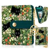 Jogjam Black Cat Floral Rfid Women Wallet, Small Slim Thin Credit Card Wallet, PU Leather Bifold Cash Zipper Coin Pocket ID Window for Female Ladies Teen Girls Girly