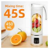 Cordless Blender - Dual 1500mah Battery & 12 Blades | 3-Speed 450ml Portable Blender| For Smoothies, Juicing, Ice Crushing, Travel, Gym (white)