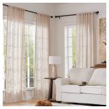 jinchan Winslow Linen Curtains for Bedroom 84 Inches Length Embroidered Bordered Floral Curtains for Living Room Farmhouse Decor Light Filtering Window Treatments Ivory on Beige Drapes 2 Panels