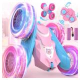 NQD Remote Control Car for Girls, Pink RC Cars Double-Sided 360° Spin with Flashing Wheel Lights 2 Batteries, 2.4 GHz Rechargeable RC Stunt Car Toy for 4 5 6 7 8 9 10 11 +Year Old Girl Birthday Gifts