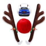 Christmas Car Decorations - Reindeer Antler Kit with Jingle Bells and Red Nose - Vehicle Accessories for Xmas