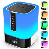 Hetyre Night Light Bluetooth Speaker, 5 in 1 Touch Control Bedside Lamp Dimmable Multi-Color Changing, Bedroom Alarm Clock, Best Birthday Gift Ideas for 10 11 12 13 14 Year Old Teenage Girls/Boys
