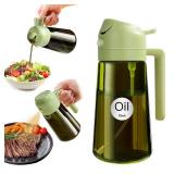 YARRAMATE 16oz/470ml Light Blocking Oil Sprayer for Cooking with Stickers, Food-Grade 2 in 1 Olive Oil Dispenser Bottle for Kitchen, Premium Dark Green Glass Oil Bottle for Air Fryer, BBQ (Green)