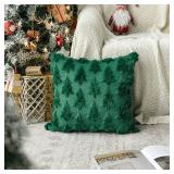 AVOIN colorlife Christmas Tree Green Throw Pillow Covers Set of 2, 18 x 18 Inch Soft Plush Faux Fur Jacquard Festivals Winter Cushion Case Decoration for Sofa Couch