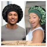 YANIBEST Silk Bonnet for Men Women Hair Bonnet for Sleeping Double Layer Satin Bonnet for Natural Curly Hair Unisex Sleep Cap, Light Pink