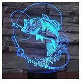 MYCWYFWR 3D Fishing Fish Night Light Optical Illusion Led Lamp 7 Colors Changing Birthday Xmas Gift for Boys and Girls Kids Children Room Decor