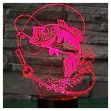 MYCWYFWR 3D Fishing Fish Night Light Optical Illusion Led Lamp 7 Colors Changing Birthday Xmas Gift for Boys and Girls Kids Children Room Decor