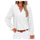 Womens Fall Fashion 2025 Business Casual Outfits for Women Fall Tops Womens Blouses Dressy Lace Long Sleeve White XXL