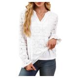 Womens Fall Fashion 2025 Business Casual Outfits for Women Fall Tops Womens Blouses Dressy Lace Long Sleeve White XXL