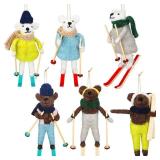 Fanfanwin 6 Pcs Christmas Tree Bear Ornaments 5.91 Skiing Bear Felt Hanging Animal Ornaments Winter Holiday Christmas Tree Gift Home Decoration
