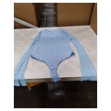 Avidlove Body Suits For Women Long Sleeve Bodysuit Bell Sleeve Tops Going Out Thong Leotard Sexy (Light Blue XL)