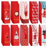 Cholemy BULK Christmas Wine Bottle Gift Bags Bulk Christmas Wine Champagne Bags with Handles for Bottles Gift Wrapping Holiday Party Favors (Classic)