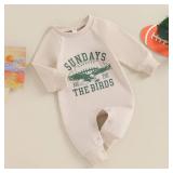 Honganda Newborn Infant Baby Boy Girl Football Jumpsuit Sundays are for The Birds Eagles Onesie Romper Fall One Piece Outfit (Khaki, 3-6 Months) HOLES ON SIDE